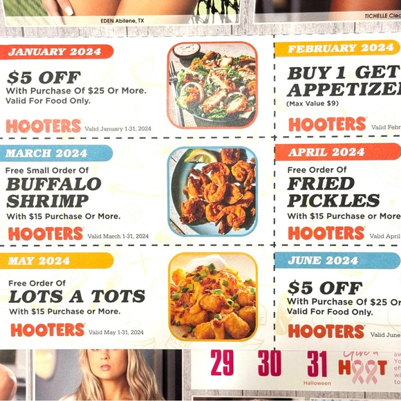 Hooters Office Hooters 224 Monthly Coupon Calendar Nwt Poshmark
